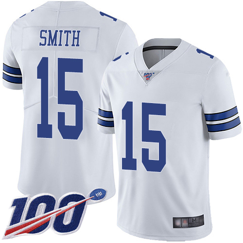Men Dallas Cowboys Limited White Devin Smith Road #15 100th Season Vapor Untouchable NFL Jersey